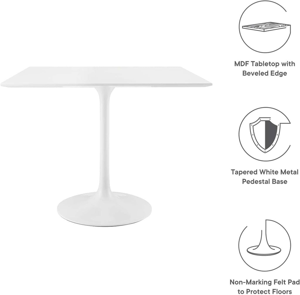 Inspired Saarinen Style Tulip Square Pedestal Dining Table — White, 36″ Square