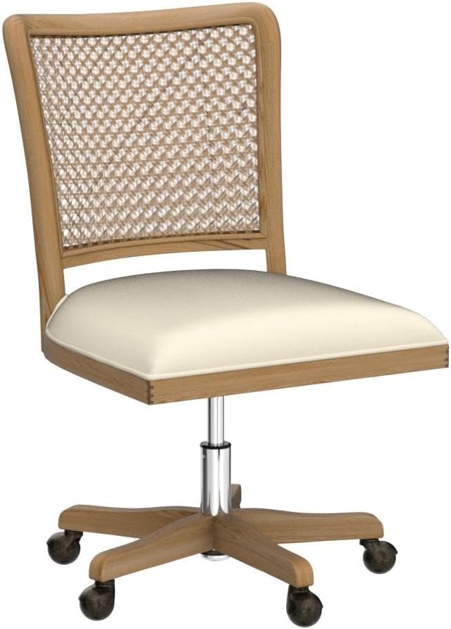 Modern Home Comfortable Upholstered Armless Desk Chair, Adjustable Swivel Rolling Computer Chair with Rattan Mid-Back