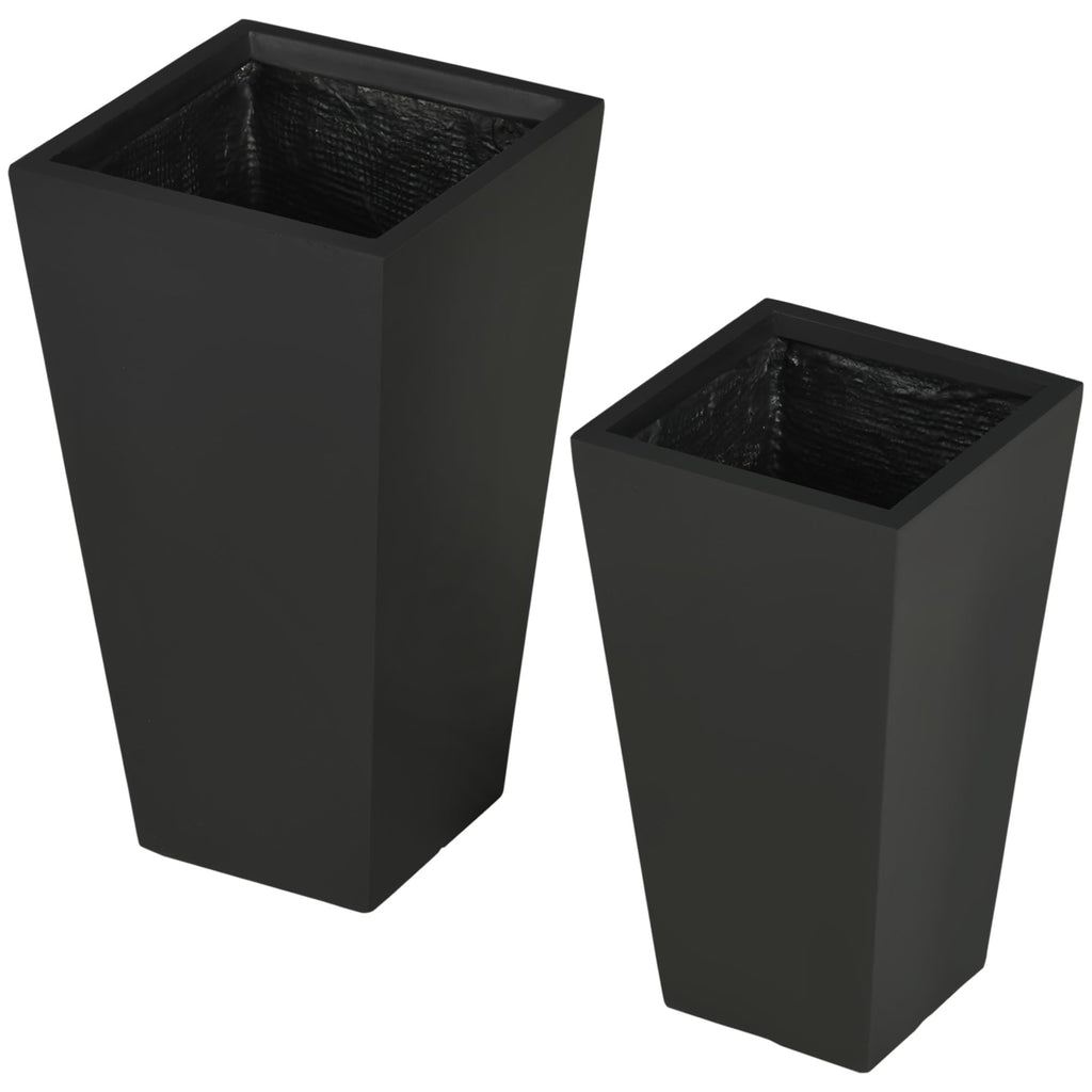 2-Pack Outdoor Planter Set with Drainage Holes, 22in & 18in, Black