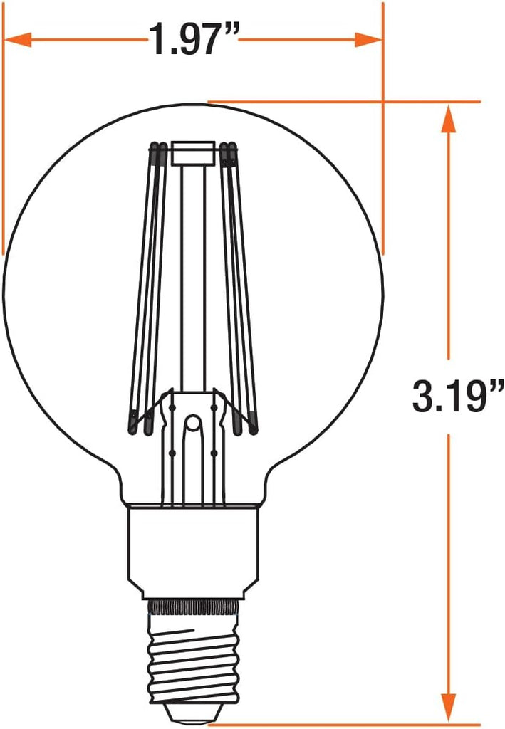 G16.5 Clear Globe LED White Filament Bulb, 3.5W, Dimmable, 350 LMS, Candelabra Base, 2700K, Soft White - 2 Pack (42243)