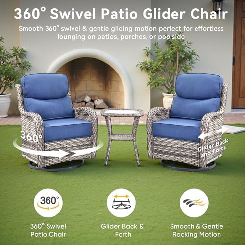 2-Piece Outdoor Patio Furniture Set - Swivel with Thick Cushions for Patio, Garden & Porch
