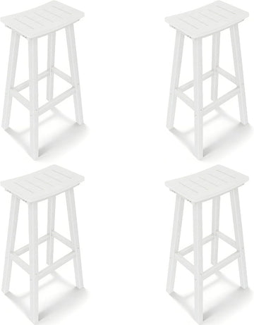 Outdoor Bar Stools Set of 4, 29 Inch All-Weather HDPE Bar Height Chairs, 500lbs Heavy Duty Patio Stools with Saddle