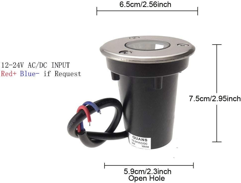 3W 12V 24V DC Low Voltage In Ground Well LED Light Warm White 4-Pack | 12V-24V AV/DC IP67 Outdoor In-Ground Landscape