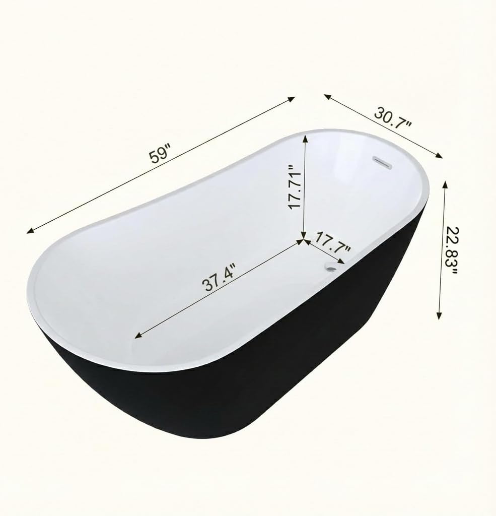 67" Deep Soaking Bathtub, Non-Slip Acrylic Tub with Chrome Drain, cUPC Certified, Ergonomic Modern Bath for Bathrooms