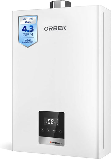 Tankless Water Heater Natural Gas Indoor, 4.3 GPM 100, 000 BTU Instant Hot Water Heater for 2-3 Fixtures
