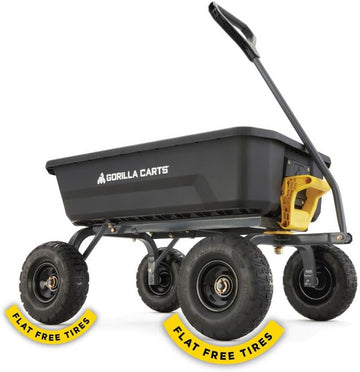 Dump Garden Cart, 4 Cu Ft, 600 lb Capacity, No-Flat Tires | Utility Wagon, Steel Frame, Patented roll-over dump