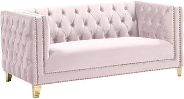 652Pink-L Michelle Collection Modern | Contemporary Loveseat with Deep Button Tufting, Gold Nailhead Trim and Sturdy