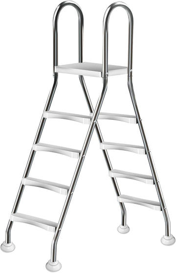 54" Heavy Duty Above Ground Pool Ladder with Platform,304 Stainless Steel | 551 lbs load capacity,4-Steps,Swimming