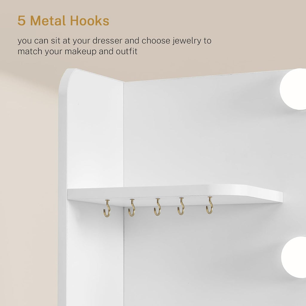 Large Vanity Desk with Mirror and Lights, Makeup Vanity with 11 Drawers & 6 Open Shelves, 3 Color Modes & Adjustable