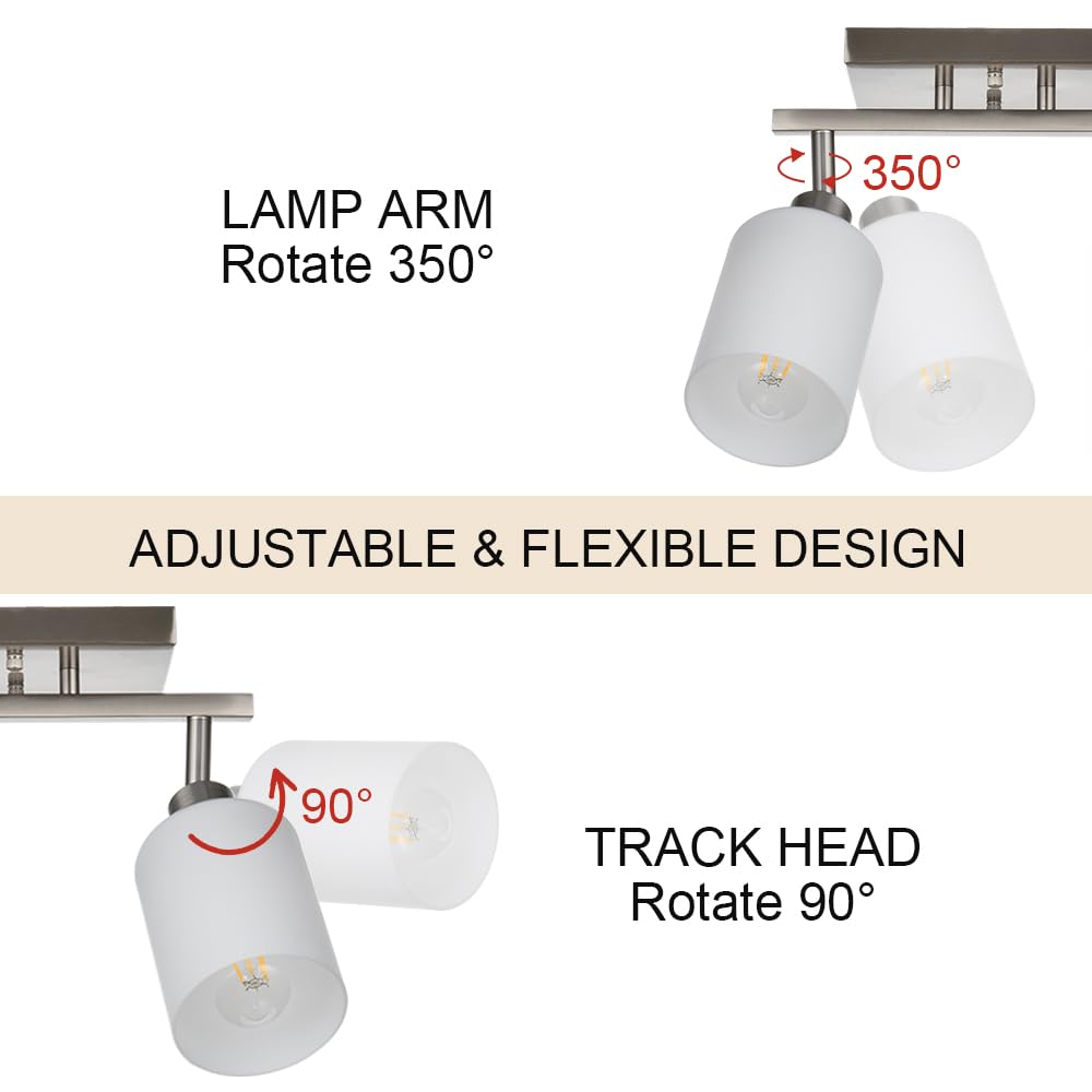 Track Lighting Fixtures Ceiling, 3-Lights Brushed Nickel Wall Ceiling Spot Lighting with Opal White Glass, E26 Bulb