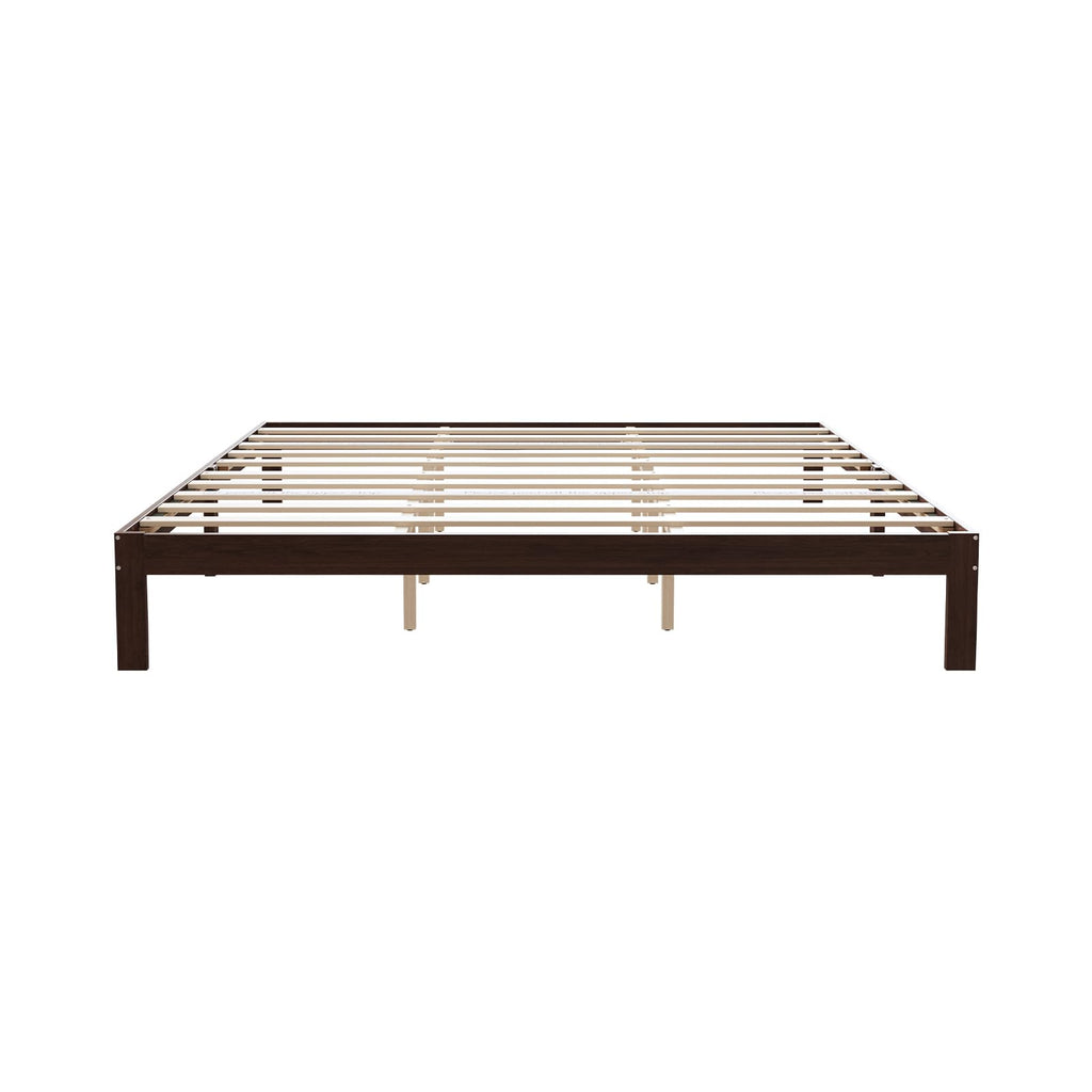 12 Inch Wooden King Size Bed Frame Without Headboard, Walnut