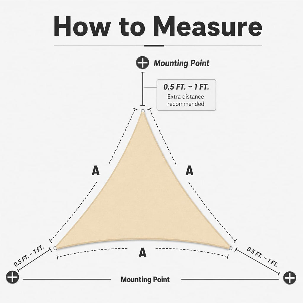 Heavy Duty 12' x 12' x 12' Beige Sun Shade Triangle Pro Ring Shade Sail, 260 GSM Commercial Grade UPF50 Sunshade
