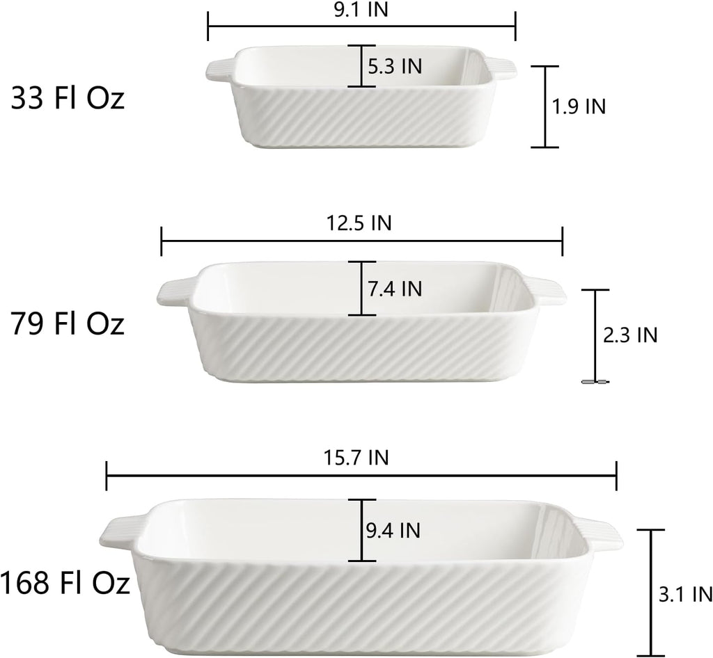 Ceramic Dish Set, Cake Dish for Brownie, Porcelain Striped Casserole Dishes for Oven with Handle for Lasagna, Family