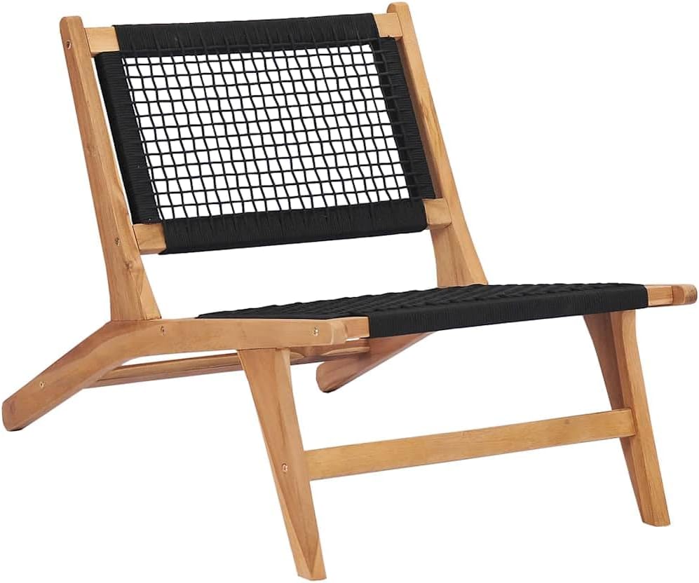 Sun Lounger with Footrest, Outdoor Lounge Chair, Solid Teak Wood and Polyester Rope, Brown, 35.2" x 22.4" x 25.6"