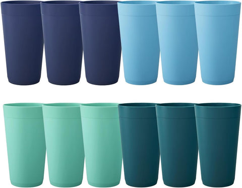 Newport 20 ounce Unbreakable Plastic Stackable Water Tumblers in 4 Coastal Colors | Set of 12 Drinking Cups |