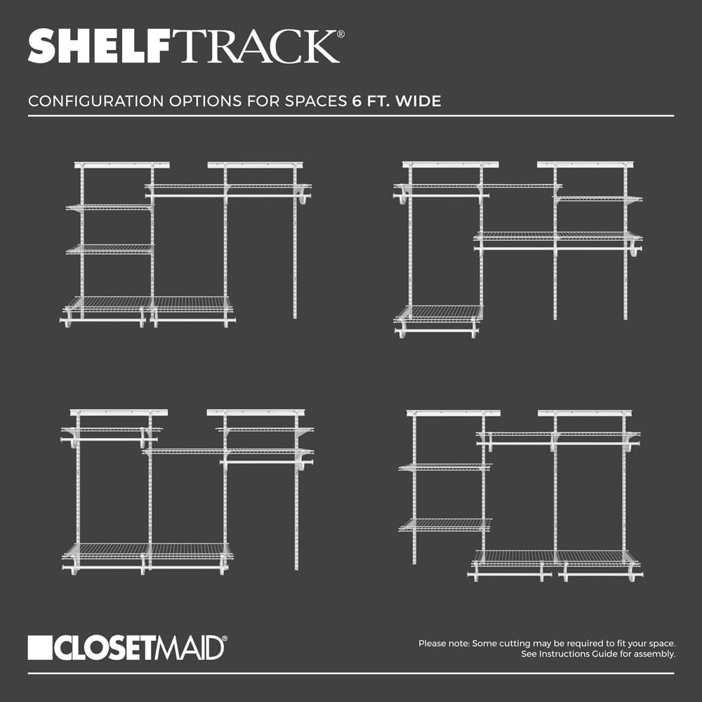 ShelfTrack Wire Closet Organizer System, Adjustable from 4 to 6 Ft., With Shelves, Clothes Rods, Hardware, Durable