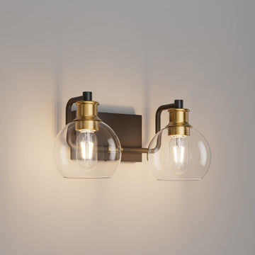 2 Lights Vintage Bathroom Vanity Light Fixtures Over Mirror Black & Gold Industrial Vanity Lights with Globe Clear