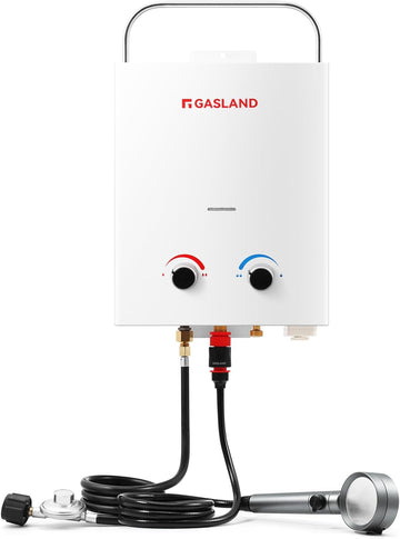 1.32 GPM Portable Gas Tankless Water Heater, Outdoor Propane Camping Water Heater, 5L, White, AS132