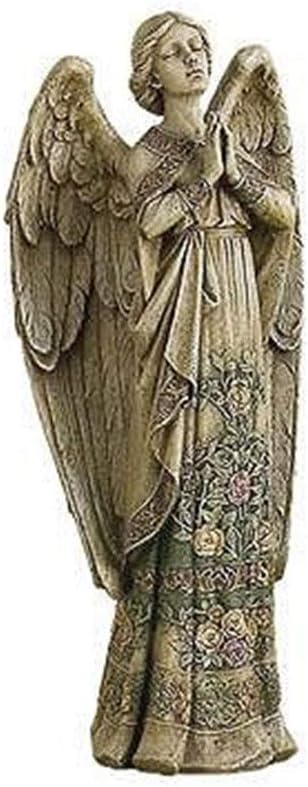 Garden Decor Resin & Stone Praying Angel Statue with Rose Design