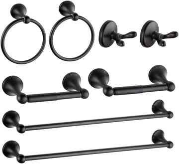 8 Piece Bathroom Accessory Set(Adjustable Towel Bar, Towel Ring, Toilet Paper Holder,Towel Robe Hook), Wall Mounted