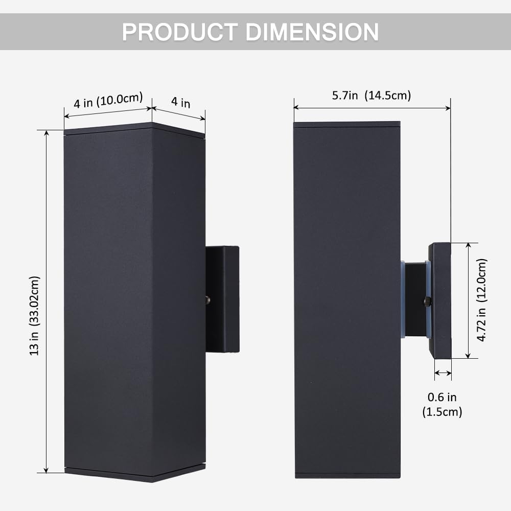 Aluminum Modern Outdoor Wall Light, Exterior Outdoor Wall Sconce Up Down Light Fixtures Matte Black [UL Listed]