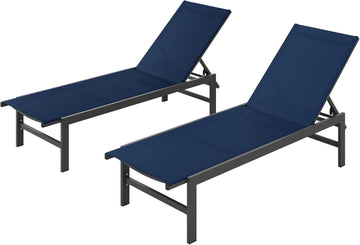 Pool Lounge Chairs Set of 2, Aluminum Lounge Chair Outdoor with 5-Position Recliner, Patio Chaise Lounge Outdoor for