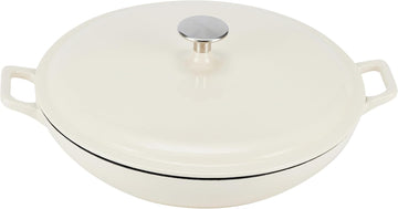 Enameled Cast Iron - Covered Round Casserole Skillet with Lid, Oven Safe - 500°F, Even Heat Distribution, 3.3-Quart