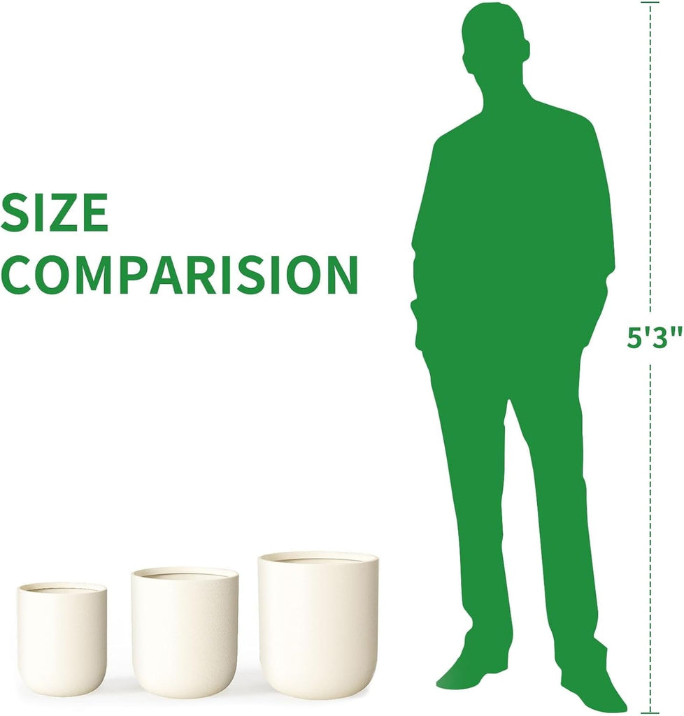 9.8",11.4",13" Dia Round Concrete-Like Planter Set of 3, Modern Style Large Cylindrical with Drainage Hole for Indoor