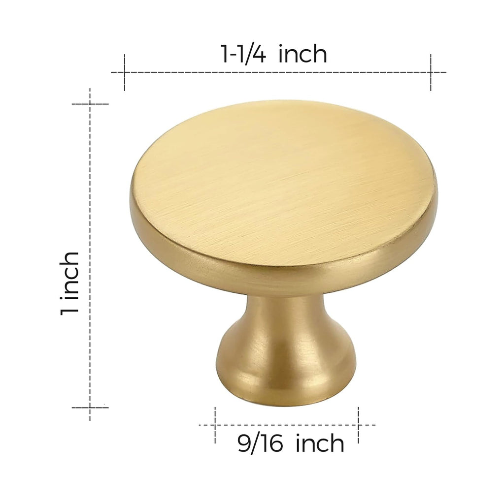 Gold Round Kitchen Cabinet Knobs Pulls 1-1/4 Inch 15 Pack