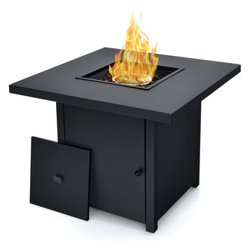32-Inch Propane Fire Pit Table, 40000 BTU Square Gas Firepit Table with Lid, Fire Glass and Adjustable Flame, CSA