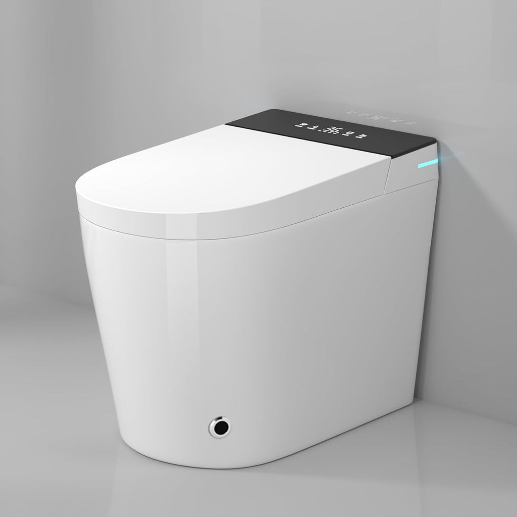 Compact Smart Toilet with Built-In Bidet for Small Bathrooms, Auto Flush, LED Night Light, Heated Seat, Warm Air Dryer