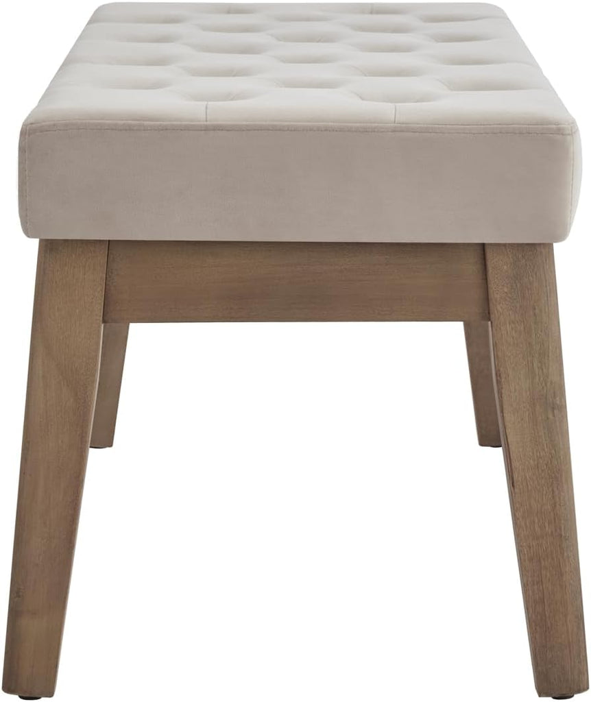 Velvet Upholstered Buttons Tufted Entryway Bench with Solid Wood Leg,Bed Bench Ottoman with Padded Seat,5034-Taupe