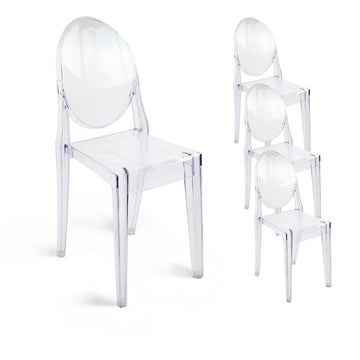 Ghost Chairs Set of 4, 15" Seat, Clear Armless Chairs
