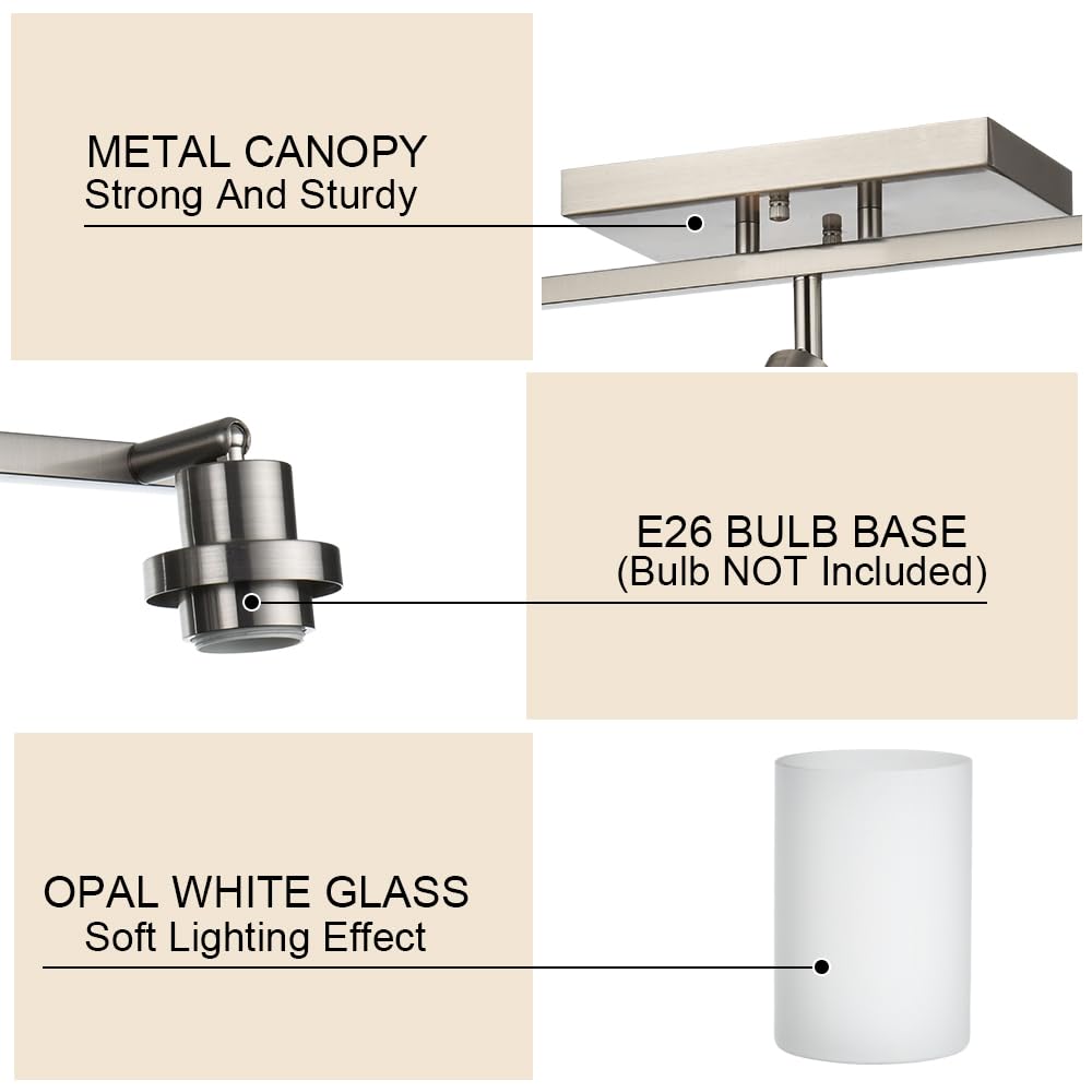 Complete Track Lighting Kits in Brushed Nickel, Modern Spotlight Ceiling Lighting with Opal White Glass, E26