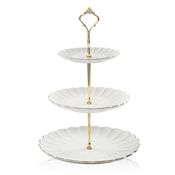 3 Tier Ceramic Cake Stand Wedding, Dessert Cupcake Stand for Tea Party Serving Platter (White)