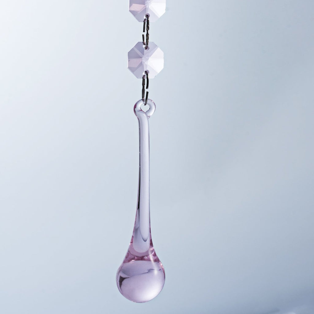 10pcs Pink Crystal Raindrop with Octagon Beads Chandelier Prisms Pendants Lamp Curtain DIY Suncatcher Parts 80mm Drop