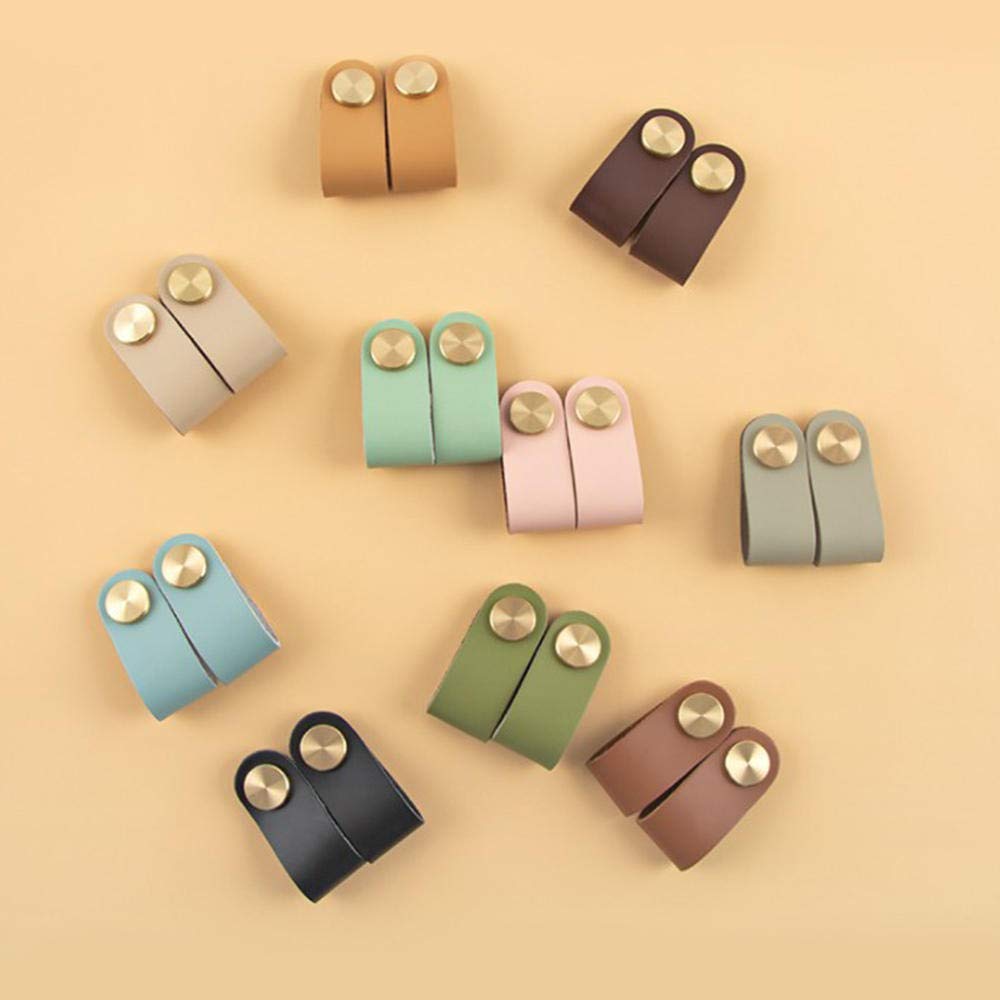 6 Pieces Leather Pulls for Drawer, Handmade Leather Drawer Pulls Cabinet Dresser Door Handle Knobs with Screw, Light