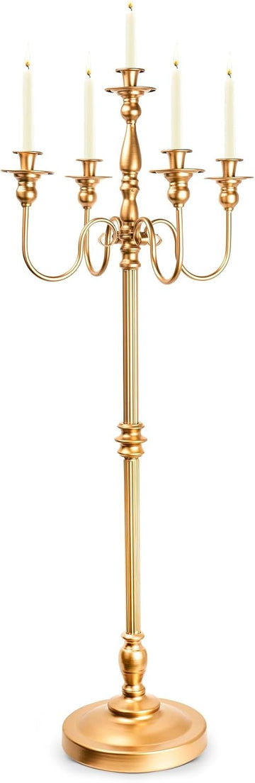 Gold Candelabra, 50'' Tall Floor Candle Holders, 1Pc Metal 5 Arm Candelabra Candle Holder Centerpiece for 5