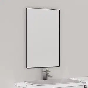 16 x 24 Inch Black Bathroom Mirror for Wall, Square Corner Rectangle Black Metal Framed Bathroom Vanity Mirror Modern