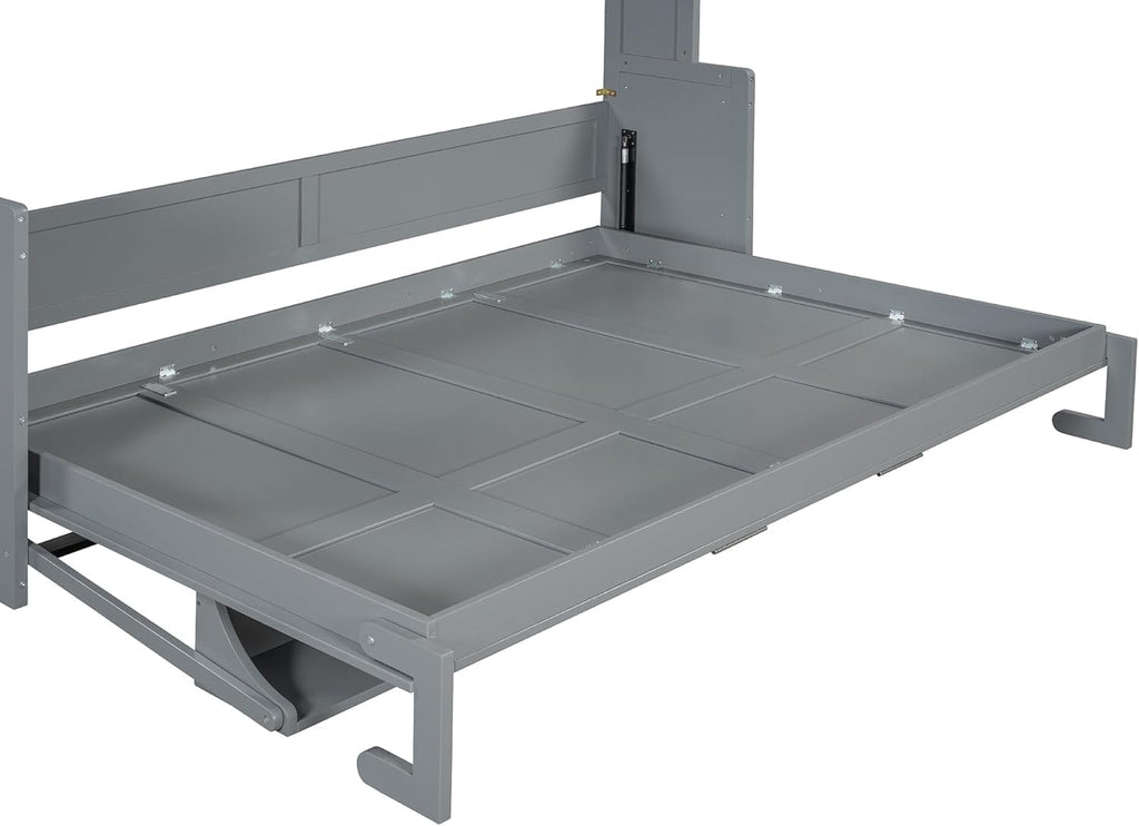 Queen Horizontal Murphy Bed with Desk,Wood Folding Hideaway Murphy Wall Bed for Adult,Guest Room,No Box Spring