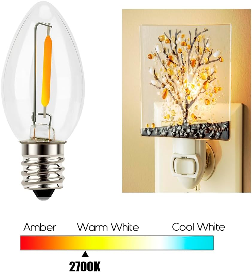 Night Light Bulbs, C7 Candelabra LED Light Bulbs, E12 Chandelier Base, 4W 5W 6W 7W Incandescent Equivalent, Warm