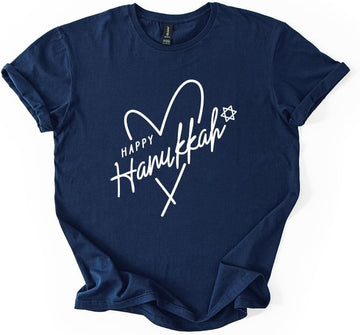 Happy Hanukkah Heart Star of David Graphic Tee