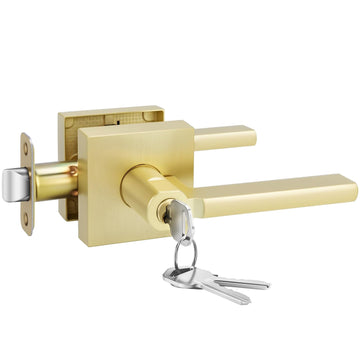 Brushed Gold Door Handle with Lock and Key, Keyed Entry 1 Pack