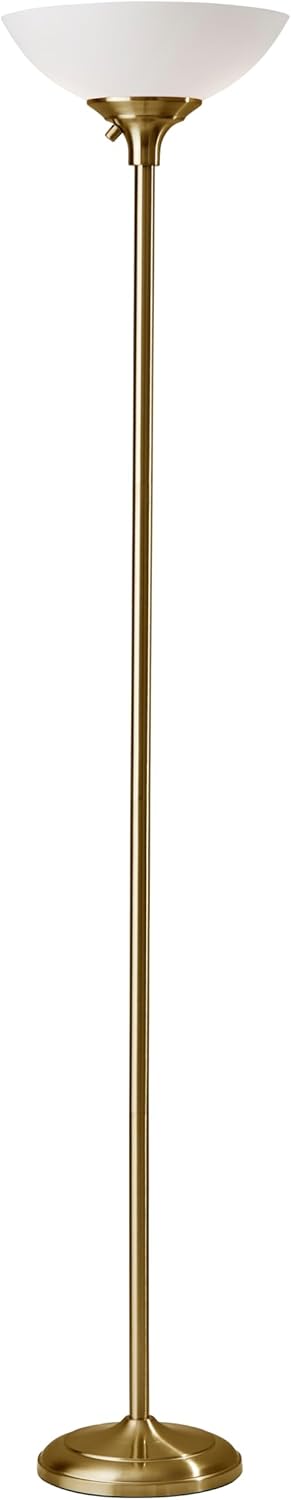 Antique Brass Torchiere Floor Lamp with Frosted White Shade