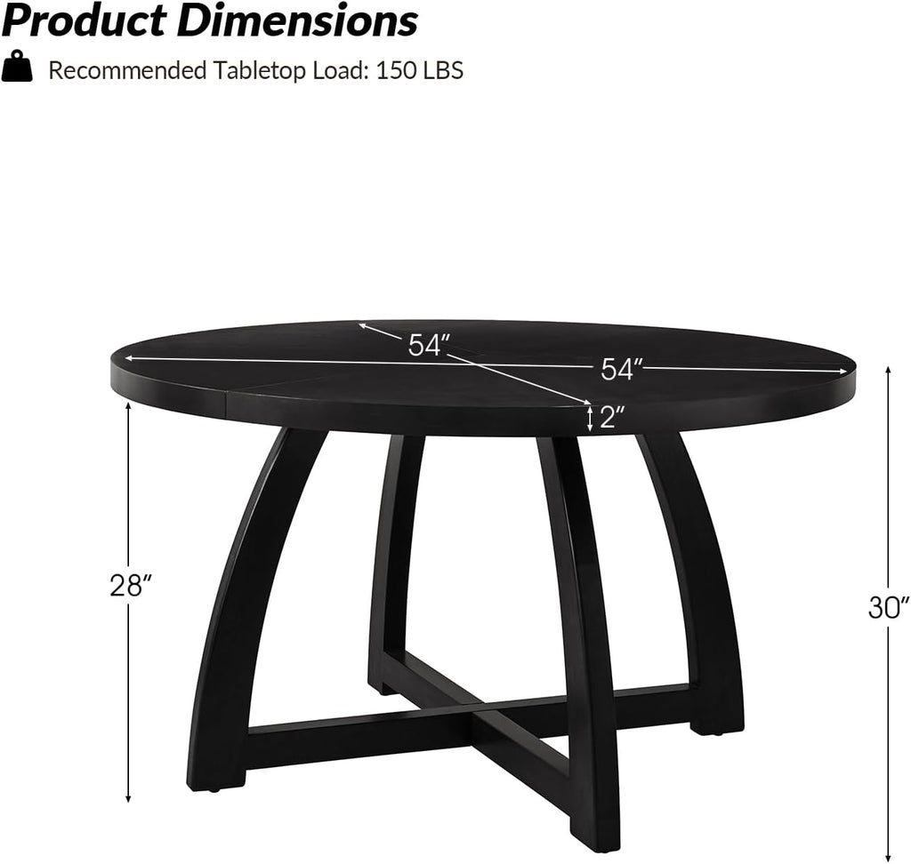54 inch Round Dining Table for 6 People，Mid-Century Modern Solid Wood Circle Dinner Tables for Small Spaces Dining