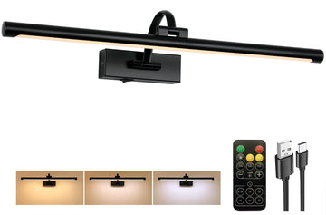 Picture Light Battery Operated with Remote, 3CCT Dimmable Picture Light for Paintings, Black Rechargeable 24 inch