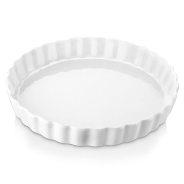 Porcelain Quiche Baking Dish, 10 Inch Reusable Pie Pan Quiche Pan, Non-Stick Round Pie Dish, Tart Pan with Ruffled