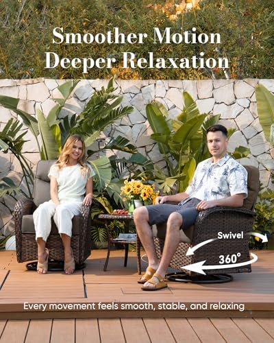 3-Piece Wicker Outdoor Patio Furniture Set - Swivel | Brown All-Weather Resistant for Patio, Garden & Porch