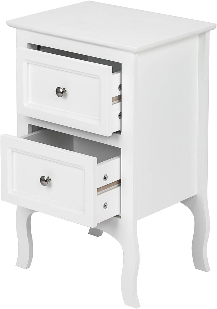 White Nightstand Set of 2, Nightstands with 2 Drawers, Bed Side Table/Night Stand, Small Nightstand , College Dorm