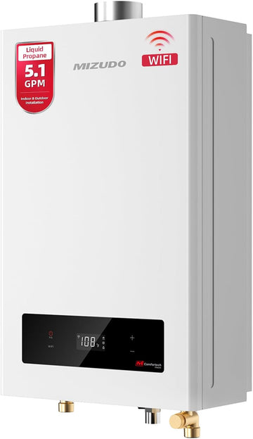 Tankless Water Heater Propane, Indoor or Outdoor Convertible Installation, Max 5.1 GPM 120, 000 BTU